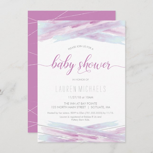 Invitación a Baby Shower - Chica, rosa, Personaliz (Anverso / Reverso)