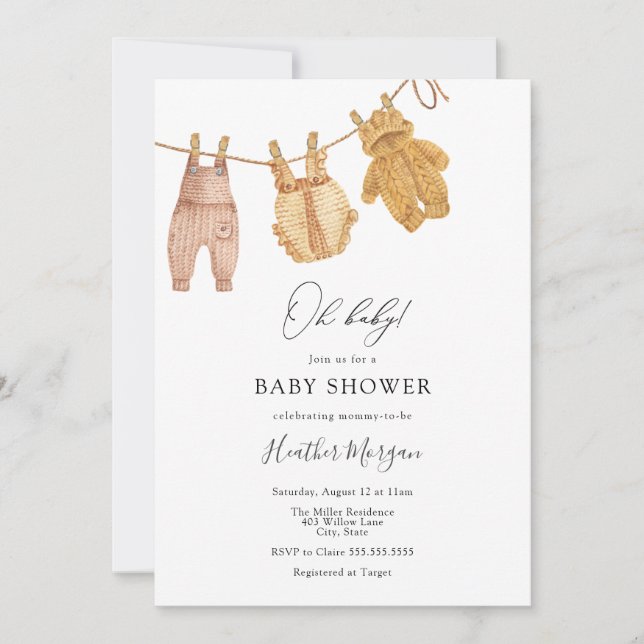 Invitación a Baby Shower clásica neutral de género (Anverso)