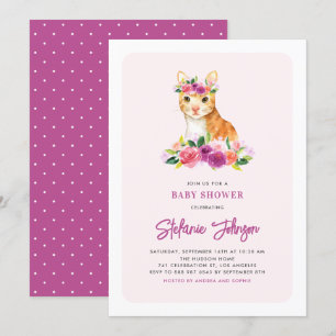 Invitación a Baby Shower color de agua Cat floral 