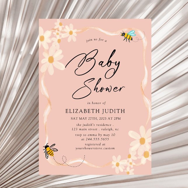 Invitación a Baby Shower color rosa margarita y ab (Subido por el creador)