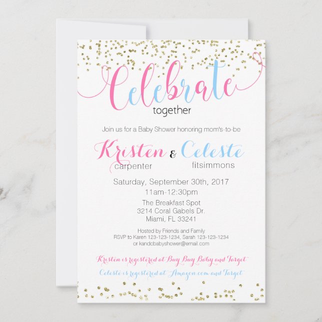 Invitación a Baby Shower combinada de Chica y niño (Anverso)