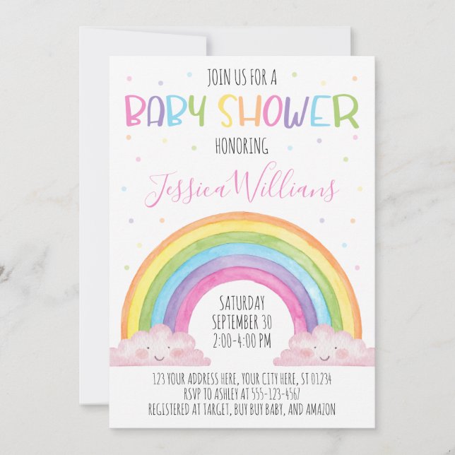 Invitación a Baby Shower con arco iris, Baby Showe (Anverso)