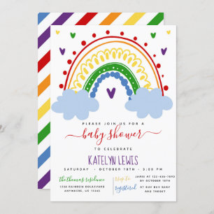 Invitación a Baby Shower con arco iris en colores