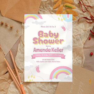Invitación a Baby Shower con arco iris puro