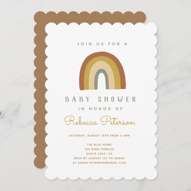 Invitación a Baby Shower con arcoiris (Anverso / Reverso)
