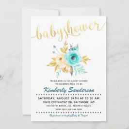 Invitación a Baby Shower con banda de oro Verde az