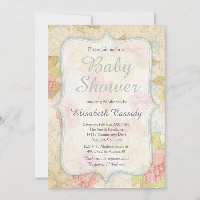 Invitación a Baby Shower con bonito Floral (Anverso)