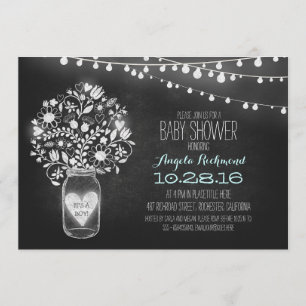 invitación a Baby Shower con botellas de albañil y