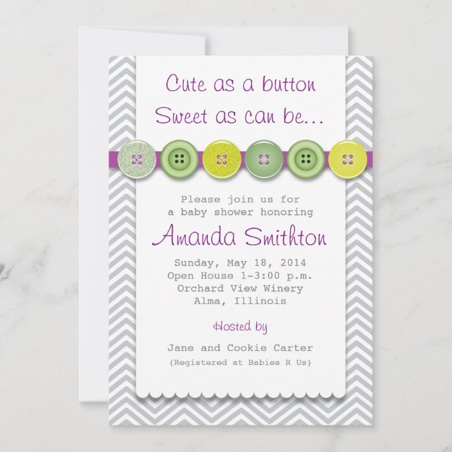 Invitación a Baby Shower con botón de recorte (Anverso)