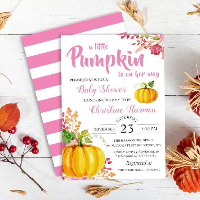 Invitación a Baby Shower con calabaza rosa (Subido por el creador)