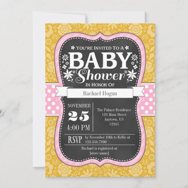 Invitación a Baby Shower con cartón floral de colo (Anverso)