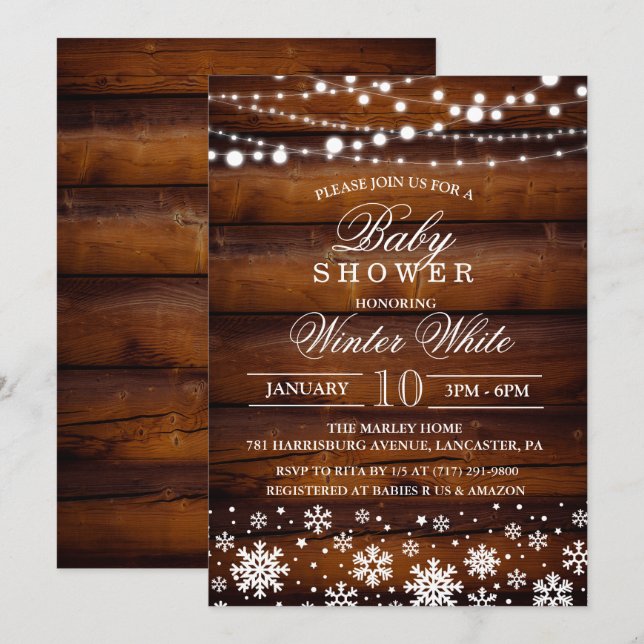 Invitación a Baby Shower con copo de nieve (Anverso / Reverso)