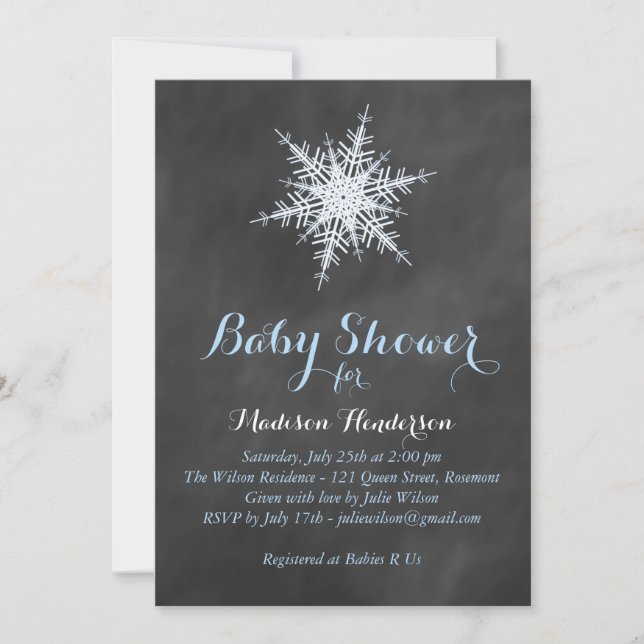 Invitación a Baby Shower con copo de nieve en Chal (Anverso)