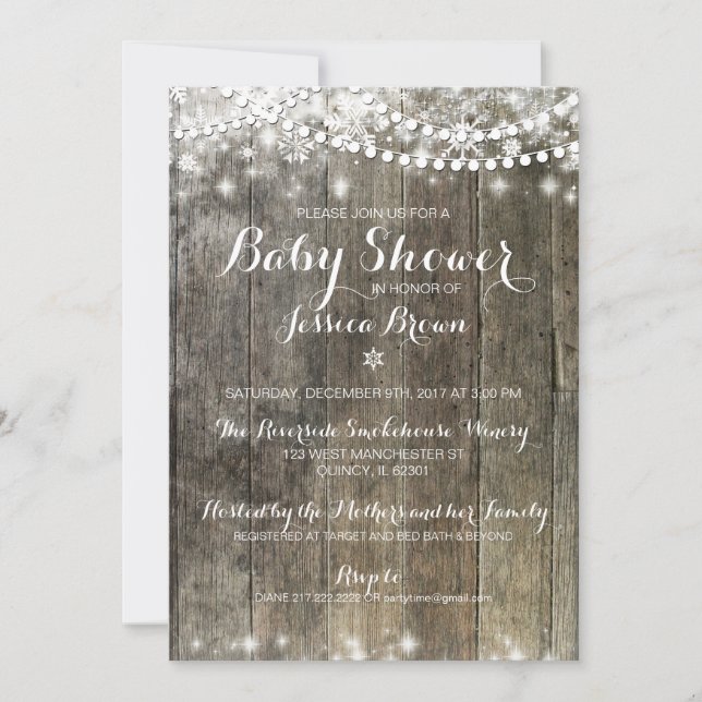 Invitación a Baby Shower con copo de nieve - Rústi (Anverso)