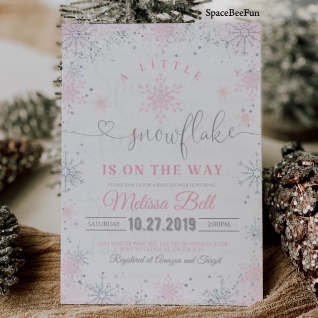 Invitación a Baby Shower con copo de nieve: Un poc (Snowflake Baby Shower Invitation Theme A little Snowflake is on the Way It's Cold Outside Winter )