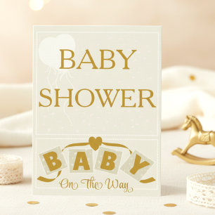 Invitación a baby shower con corazón y cinta de cr