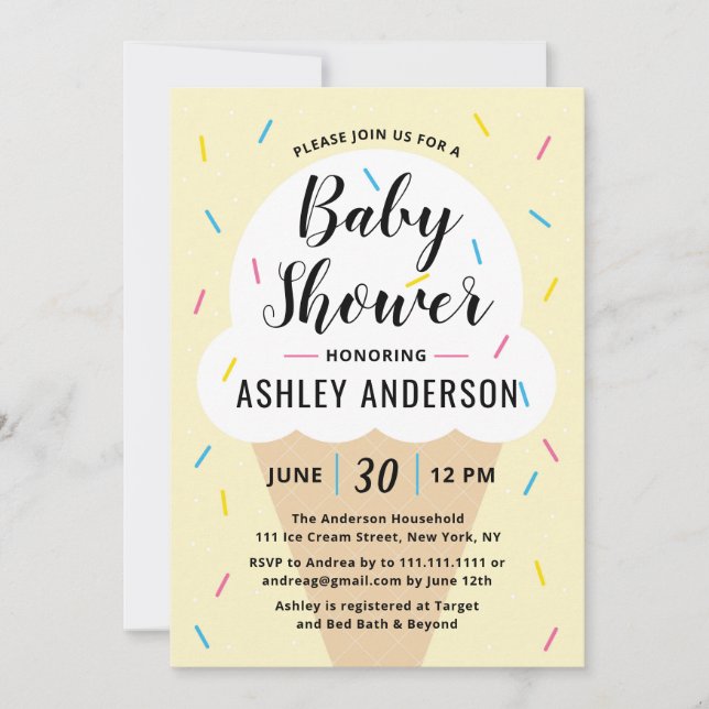 Invitación a Baby Shower con crema de hielo (Anverso)