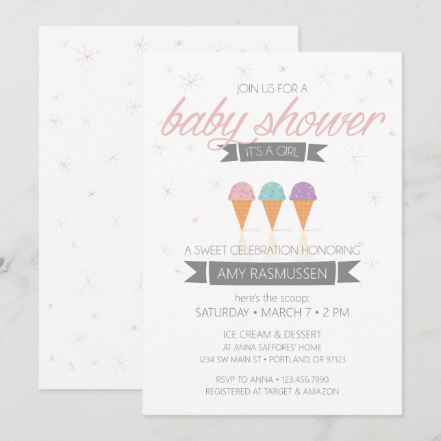Invitación a Baby Shower con crema de hielo - es u (Anverso / Reverso)