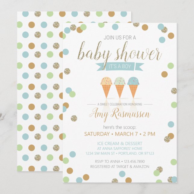 Invitación a Baby Shower con crema de hielo - es u (Anverso / Reverso)