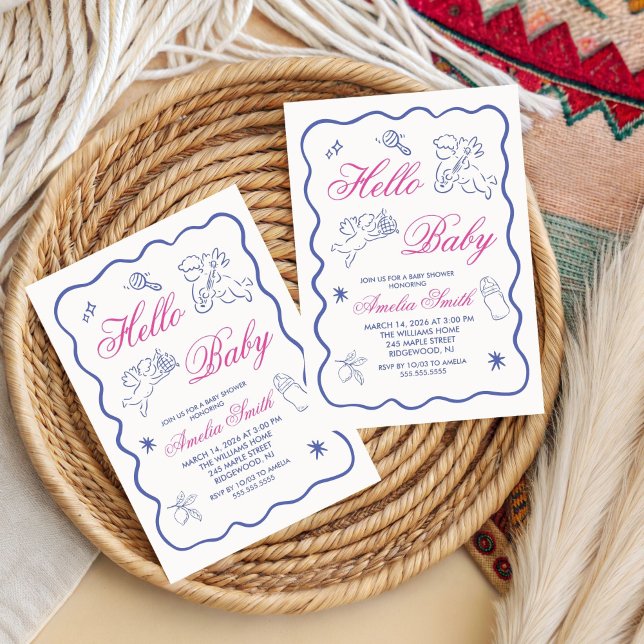 Invitación a baby shower con cupido de doodle neut (Subido por el creador)