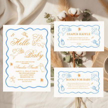 Invitación a baby shower con doodle cupido neutral