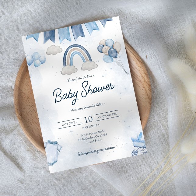 Invitación a Baby Shower con el arcoiris azul (Subido por el creador)
