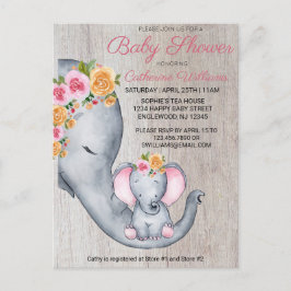 Invitación a Baby Shower con elefante rosa