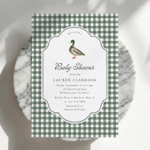 Invitación a baby shower con estampado de cuadros