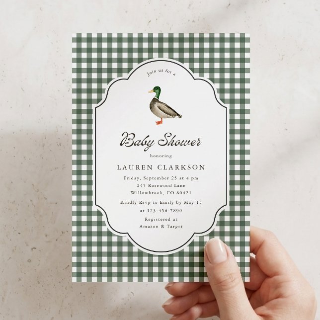 Invitación a baby shower con estampado de cuadros  (Subido por el creador)