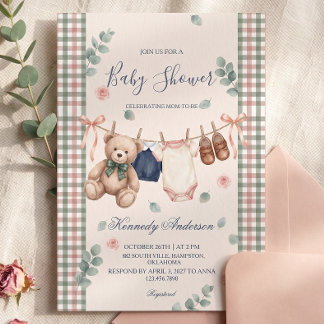 Invitación a baby shower con estampado de oso de p