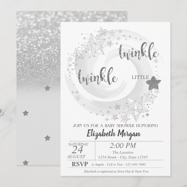 Invitación a Baby Shower con Estrellas Brillantes  (Anverso / Reverso)
