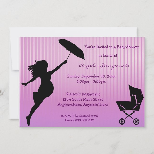 Invitación a Baby Shower con estribos rosados (Anverso)