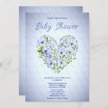 Invitación a Baby Shower con Floral Blue Heart