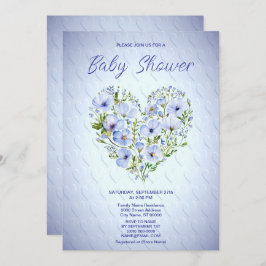 Invitación a Baby Shower con Floral Blue Heart