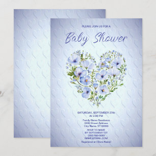 Invitación a Baby Shower con Floral Blue Heart