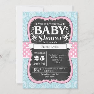 Invitación a Baby Shower con floral de cartón azul