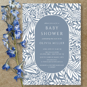 Invitación a Baby Shower con Floral de hoja azul