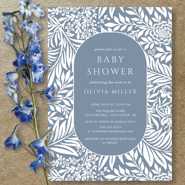 Invitación a Baby Shower con Floral de hoja azul (Subido por el creador)