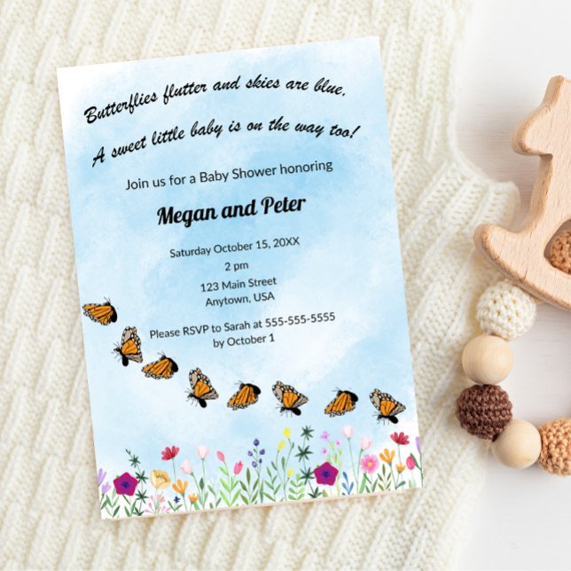Invitación a Baby Shower con floral de mariposa (Subido por el creador)