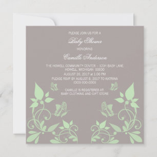 Invitación a Baby Shower con floral de mariposa ve