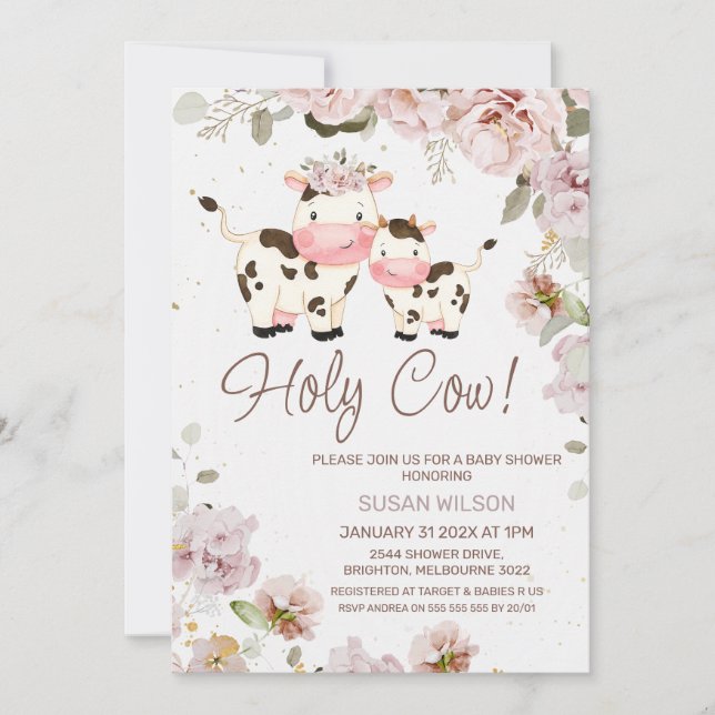 Invitación a Baby Shower con floral de Moda de ter (Anverso)