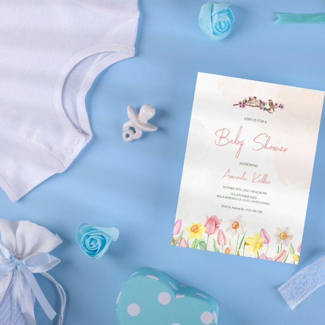 Invitación a Baby Shower con floral de primavera (Subido por el creador)