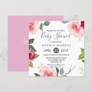 Invitación a Baby Shower con floral de primavera d