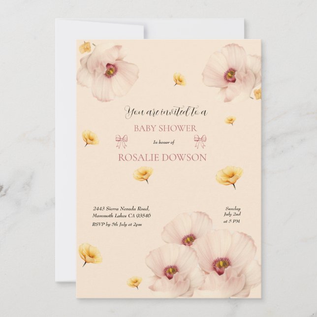 Invitación a Baby Shower con flores (Anverso)