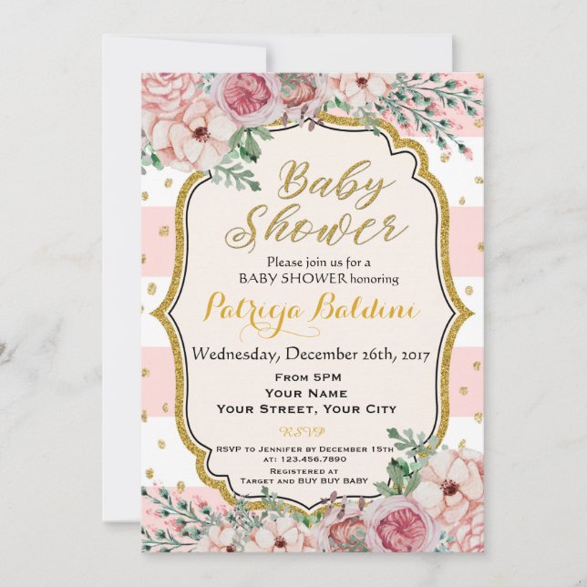 Invitación a Baby Shower con flores (Anverso)