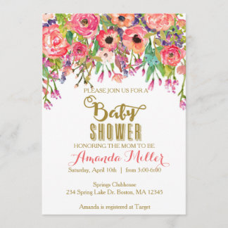 Invitación a Baby Shower con flores