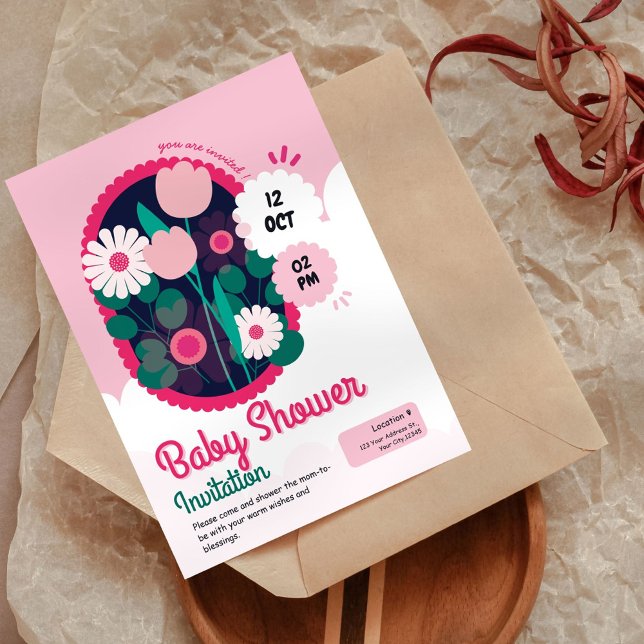 Invitación a Baby Shower con flores (Subido por el creador)