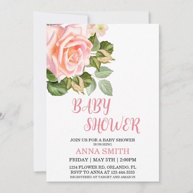 Invitación a Baby Shower con flores (Anverso)