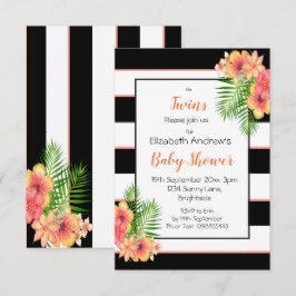 Invitación a Baby Shower con flores a rayas de gem