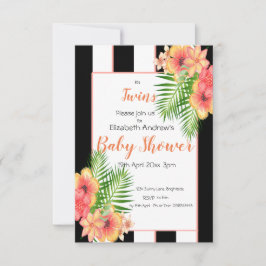 Invitación a Baby Shower con flores a rayas de gem